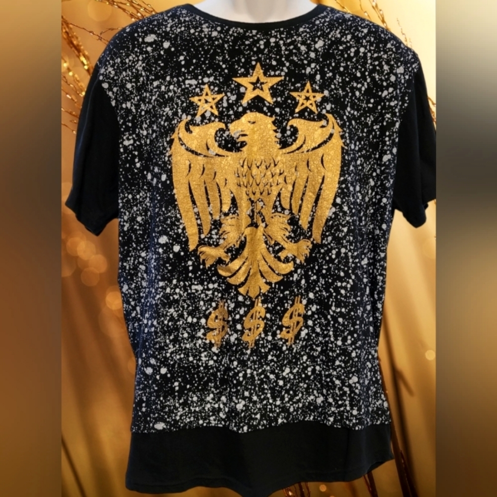 Rolling Paper- Eagle Crest-Splattered Gold and Black Tshirt